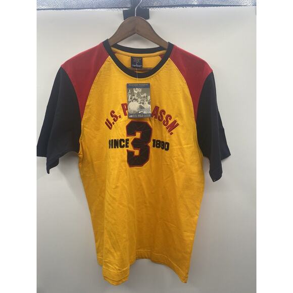 New U.S. POLO ASSN. Yellow Red Blue #3 Short Sleeve Large Tee T Shirt - Picture 1 of 8